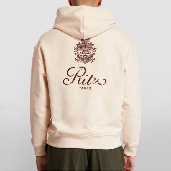 Frame X Ritz Paris Crest Unisex Hoodie Sweatshirt in Cream, Size Small - Picture 4 of 9